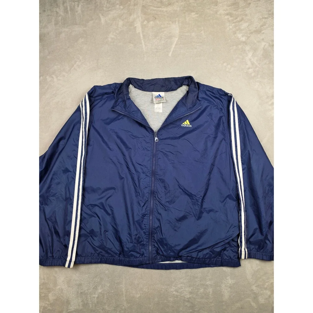 Vintage Adidas Windbreaker Jacket Mens XL Blue 3-Stripe Full Zip Lined Y2K *Read